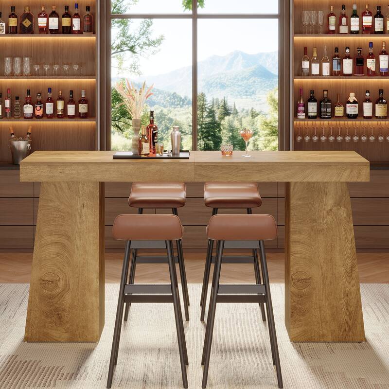 63-Inch Wooden Bar Table with Storage