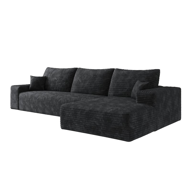 Corduroy Deep Seat Couch L-shaped Sectional Sofa with Chaise Lounge