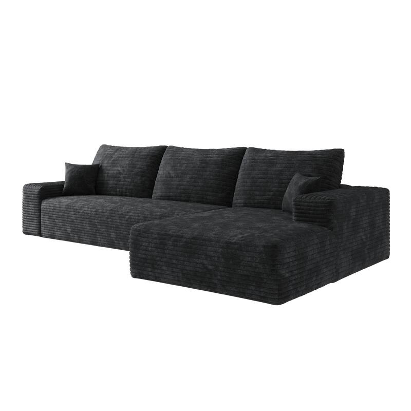Modular Sectional Sofa with L-Shape Chaise Lounge, Corduroy Upholstered Boneless Cloud Sofa, Full Compressed Corner Floor Sofa