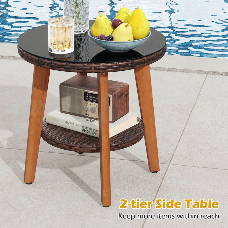 Costway 3 PCS Patio PE Wicker Furniture Set with Solid Acacia Wood - See Details