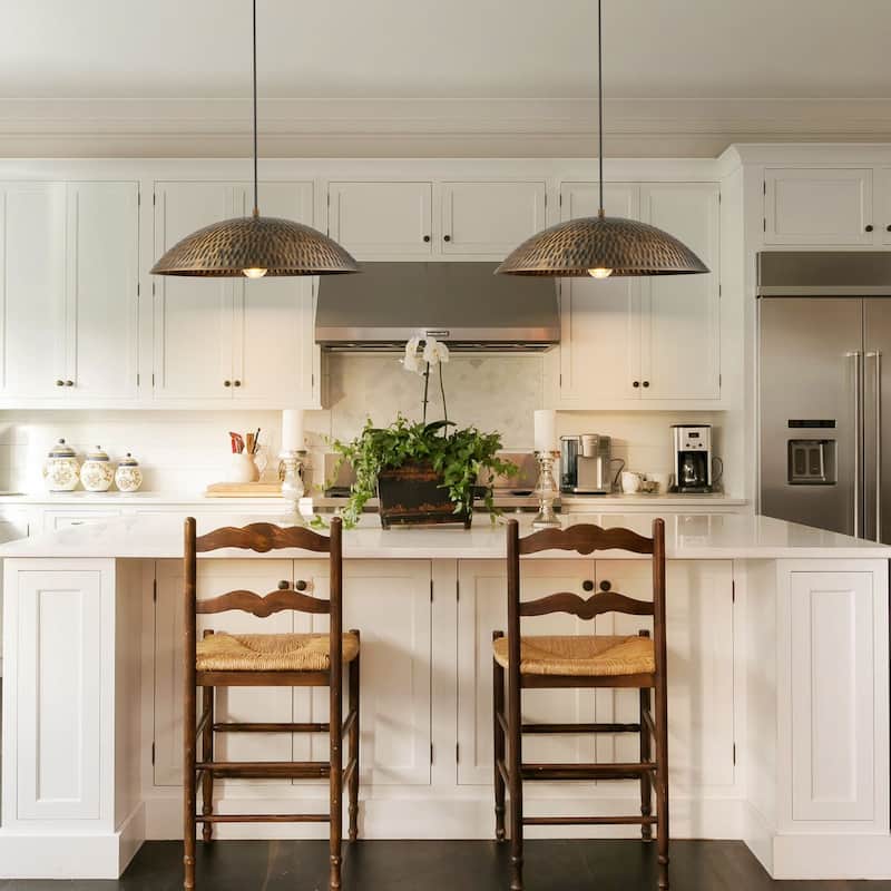 1-Light Industrial Vintage Antique Bronze Dome Pot Lid Pendant Light - 19.69 in. W x 5.91 in. H