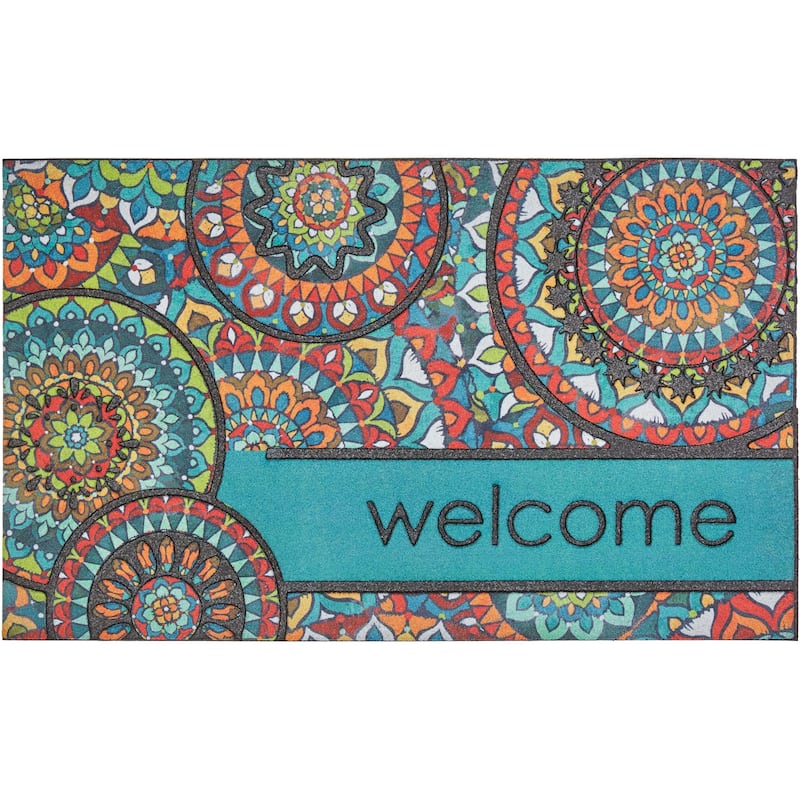 Mohawk Home Welcome Bohemian All Weather Recycled Rubber Door Mat - 1'6" x 2'6" - Teal/Red/Orange