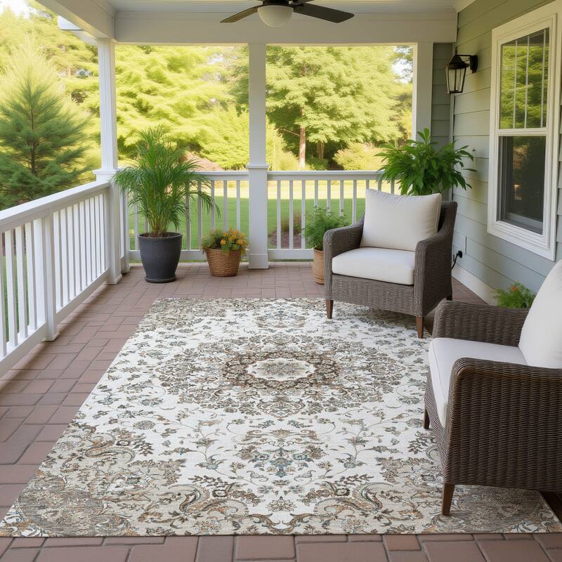 Machine Washable Indoor/ Outdoor Traditional Niko Chantille Rug - Ivory - 5' x 7'6"