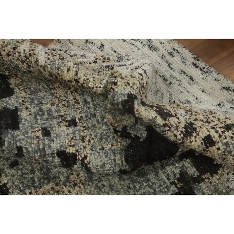 Hand-knotted Modern Wool Grey Abstract Area Rug Oriental Carpet - 7' 8'' X 5' 6''