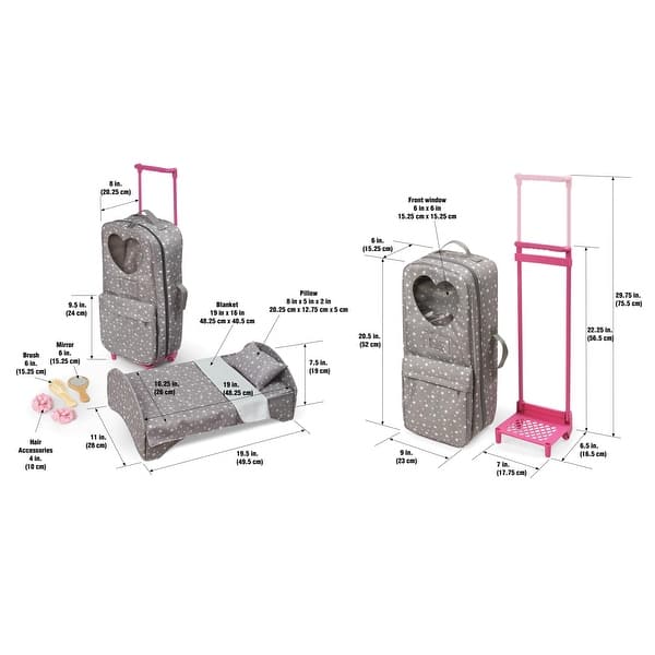 dimension image slide 0 of 2, Badger Basket Travel and Tour Trolley Carrier with Bed for 18-inch Dolls - Gray/Stars