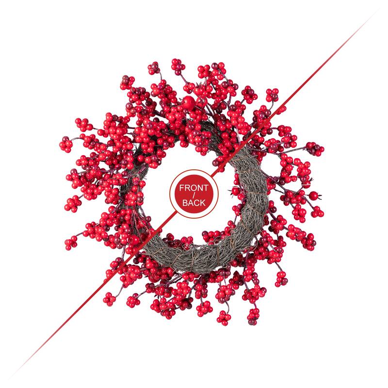 Glitzhome Christmas Red Berries 14"D/ 25"D Wreath & 6ft Garland