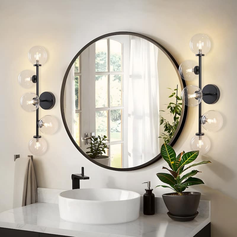 Modern 5-Light Bathroom Vanity Light Globe Glass Wall Sconces Minimalist Design