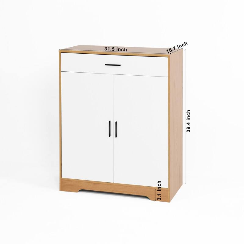 Modern 4-Tier Shoe Cabinet with Drawer & Adjustable Shelves, White Wooden Entryway Storage Organizer