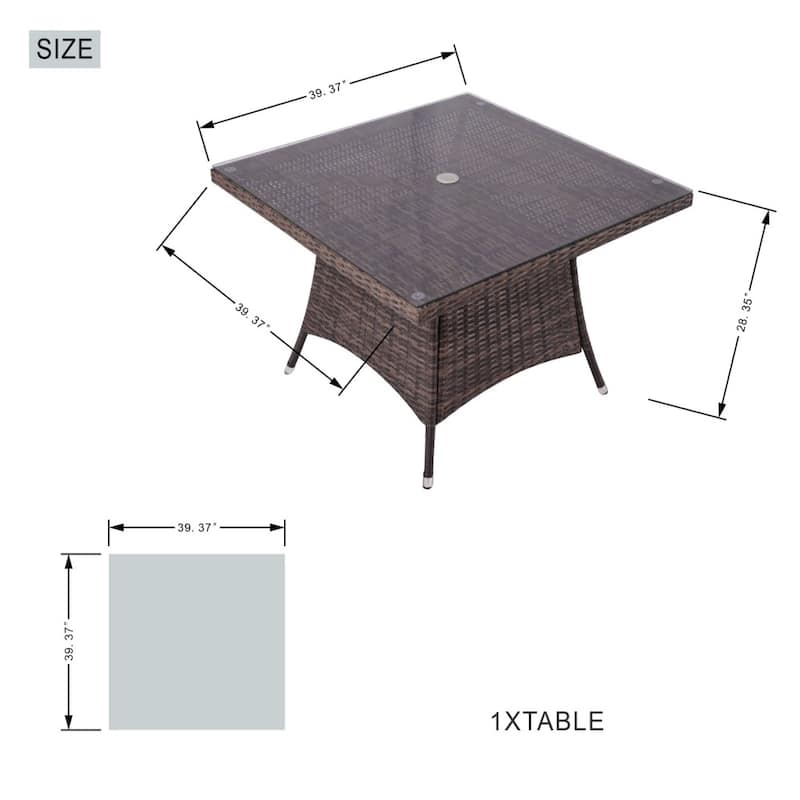 Outdoor 5-piece Square PE Rattan Dining Table and Chairs with Tempered Glass