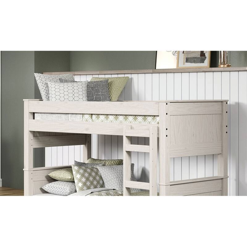 Twin over Twin Solid Pine Bunk Bed, Converts to 2 Separate Beds with Headboard Ladder