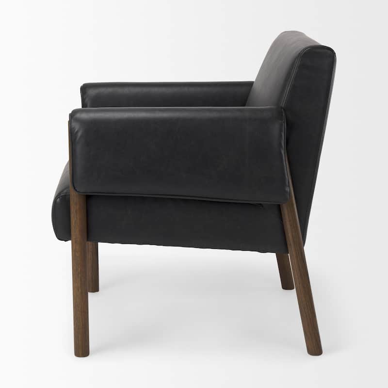 Ashton Black Faux Leather Fabric w/ Dark Brown Solid Beechwood Frame Accent Chair - 28.5"W x 29.7"D x 31.4"H