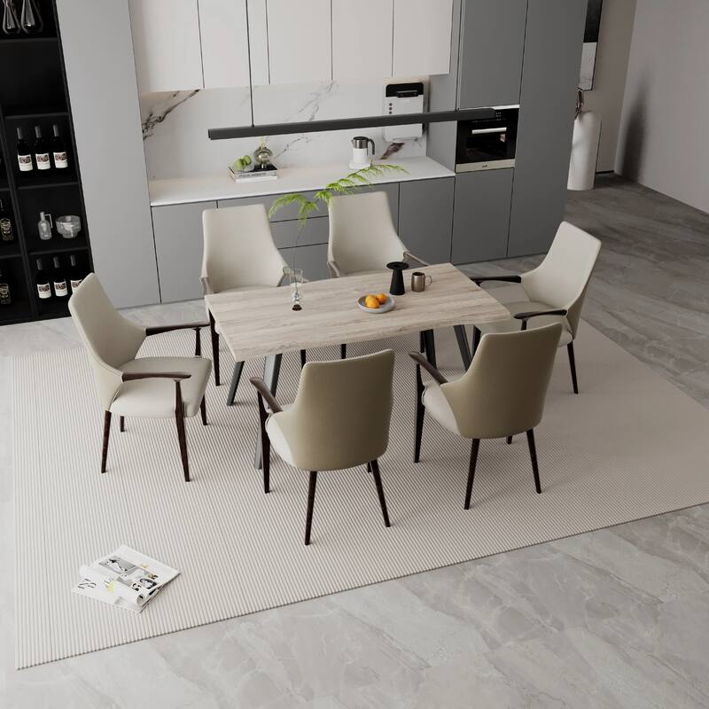 Elm Leather Dining Chair with Ash Wood Legs for Modern Kitchen and Dining Room Accent Arm Chair Set of 4