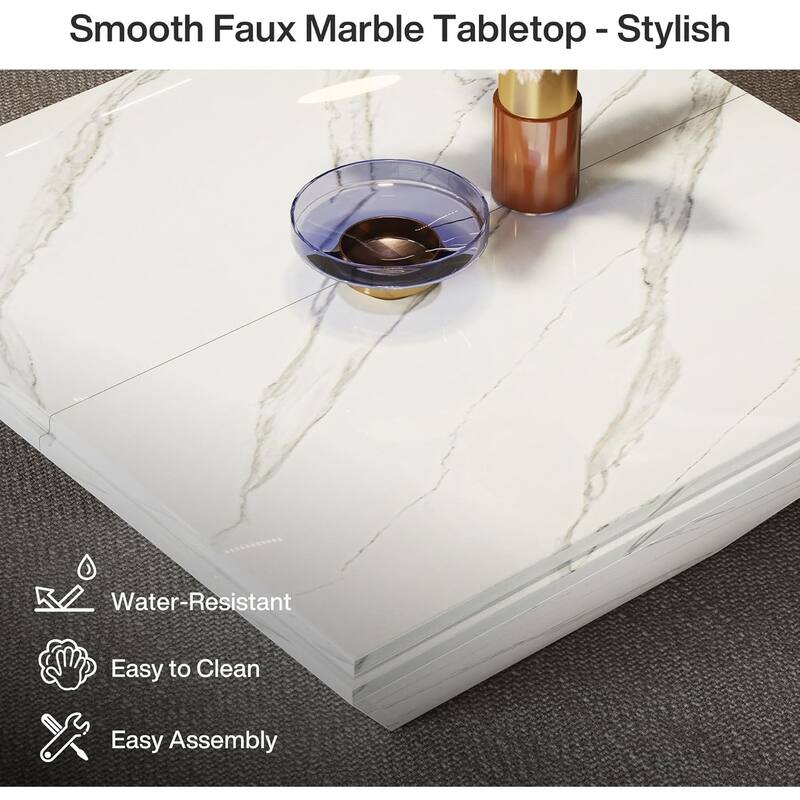 35.43 Inches Coffee Table, Square Coffee Table, White - 35.43" W x 35.43" D x 15.75" H
