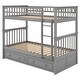 preview thumbnail 6 of 7, Gray Solid Pine Wood Convertible Bunk Bed with 2 Drawers, Fence-shaped Guardrail