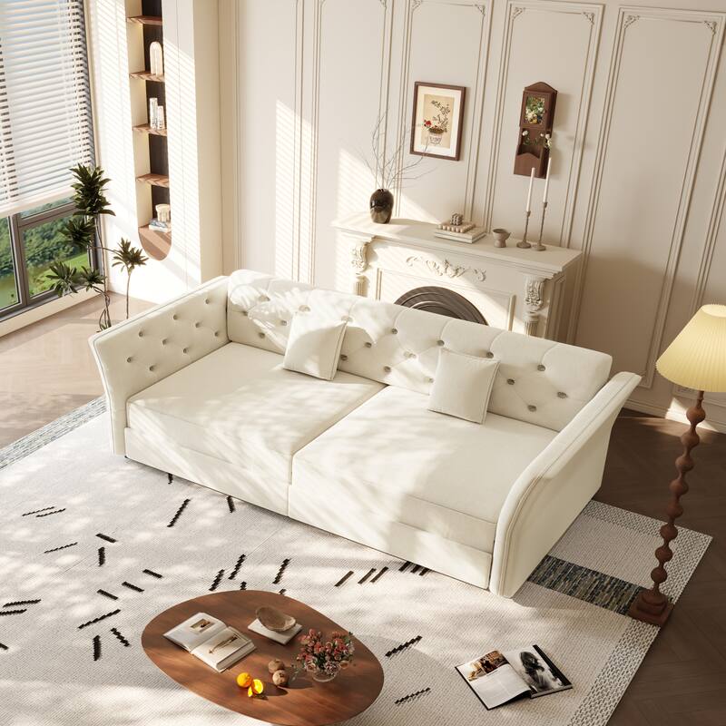 74.4" Velvet Sofa Bed, Pull-Out Sleeper Couch, Convertible Loveseat, Upholstered Sofa Bed with Tufted Backrest, Flared Arms