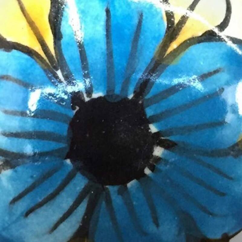 Set of 8 Ceramic Flower Cabinet Knobs Hand-Painted Round Drawer Pulls for Dresser and Doors - 1.5" X 1.5" X 1.5"