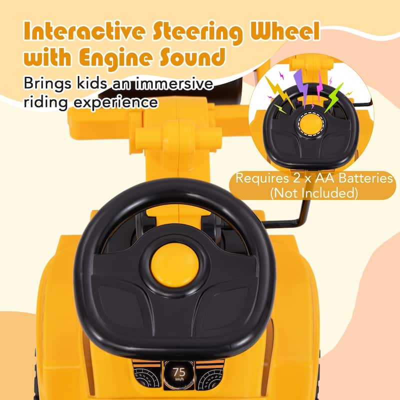 Kids Ride On Road Roller Toy Construction Vehicle with Steering Wheel Engine Sound and Under Seat Storage for Toddlers