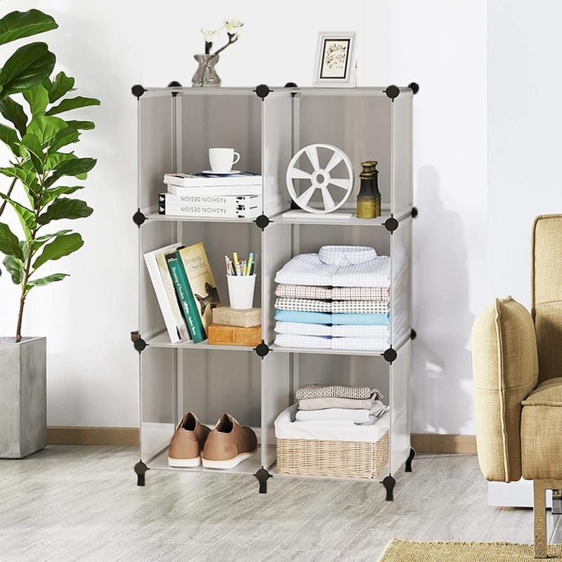6-Cube Stackable Shoe Rack Organizer DIY Plastic Shoe Storage Cabinet for Closet & Entryway