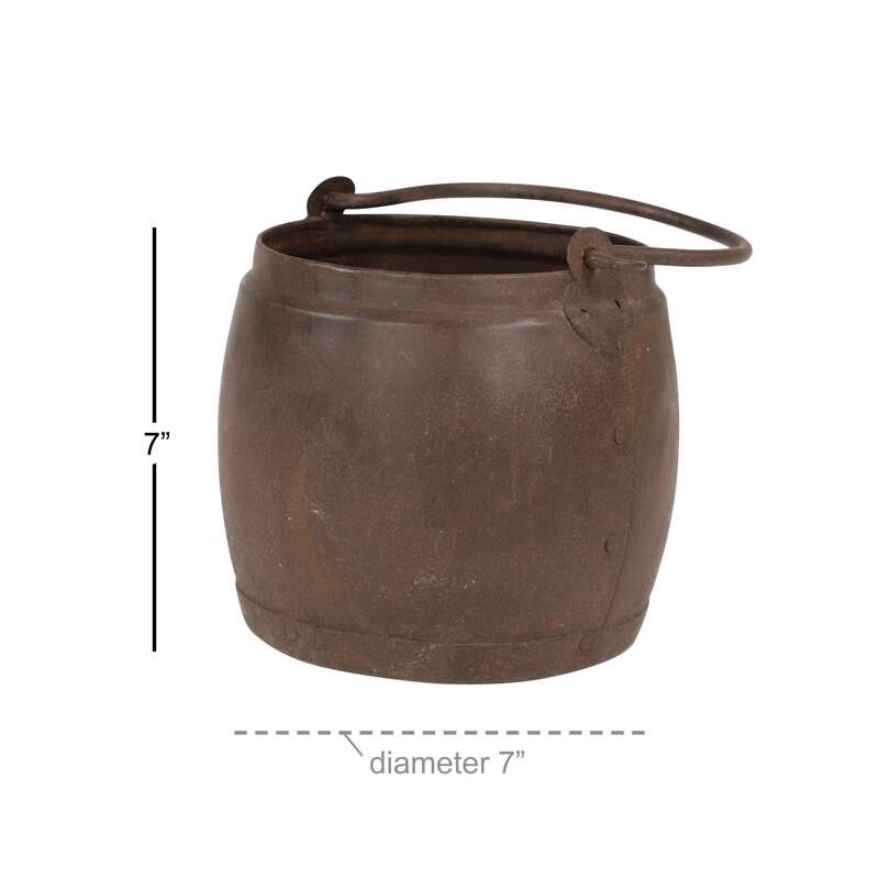 Antique Style Welded Metal Water Pot with Detachable Handle from India 7 x 7 - 7 x 7 x 7