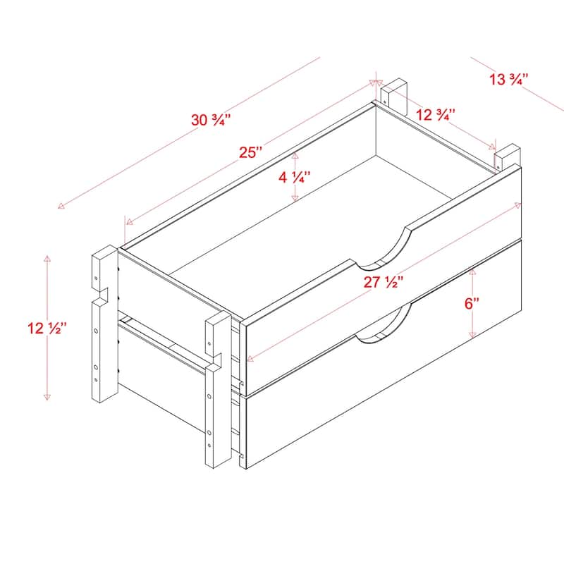 100% Solid Wood Modular Kitchen Pantry 2-Drawer Storage Kit by Palace Imports