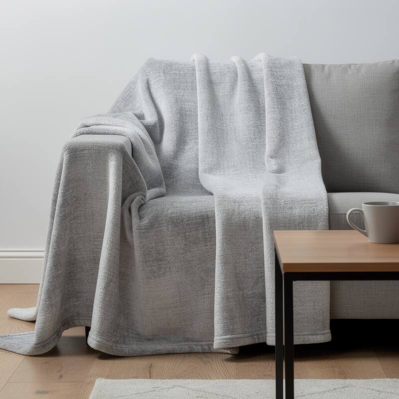 HomeRoots 50" X 70" Gray And Silver Abstract Microfiber Plush Throw Blanket - Throw - Silver/Gray