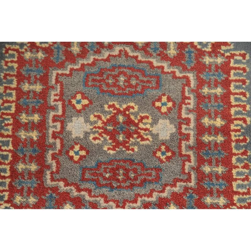 Gray Geometric Kazak Accent Rug Hand-Knotted Oriental Wool Carpet - 2'11"x 5'1"