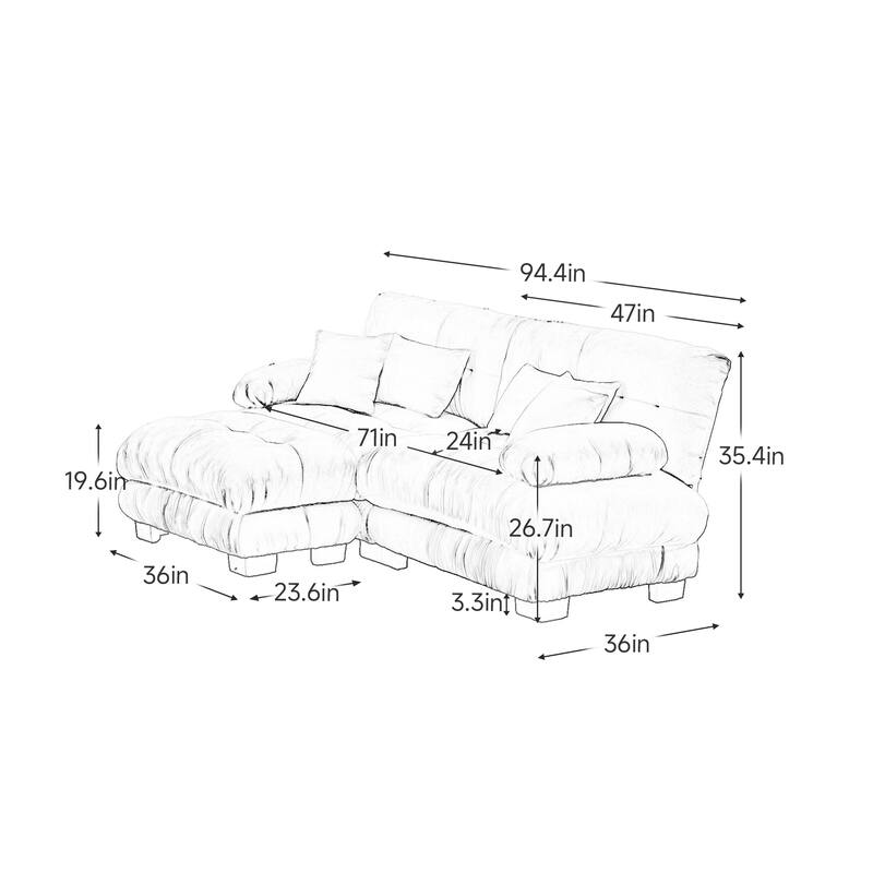 94.4" Chenille Cloud Sofa with Convertible Ottoman