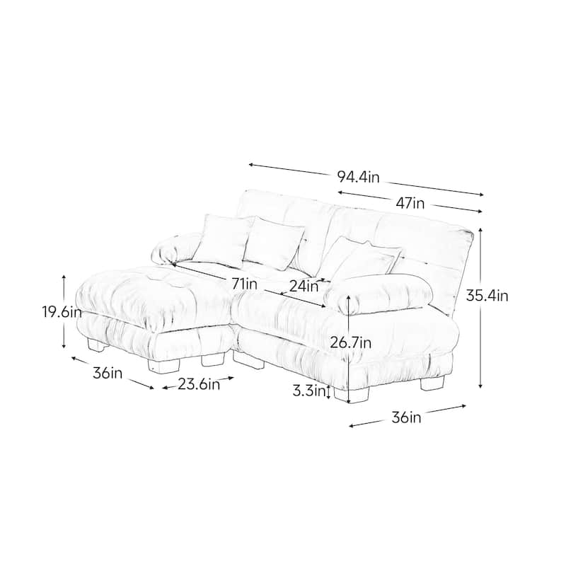 Cloud Couch Sectional Sofa for Living Room, Chenille 2 Seater Sofa with 2 Lumbar pillows and 2 throw pillows