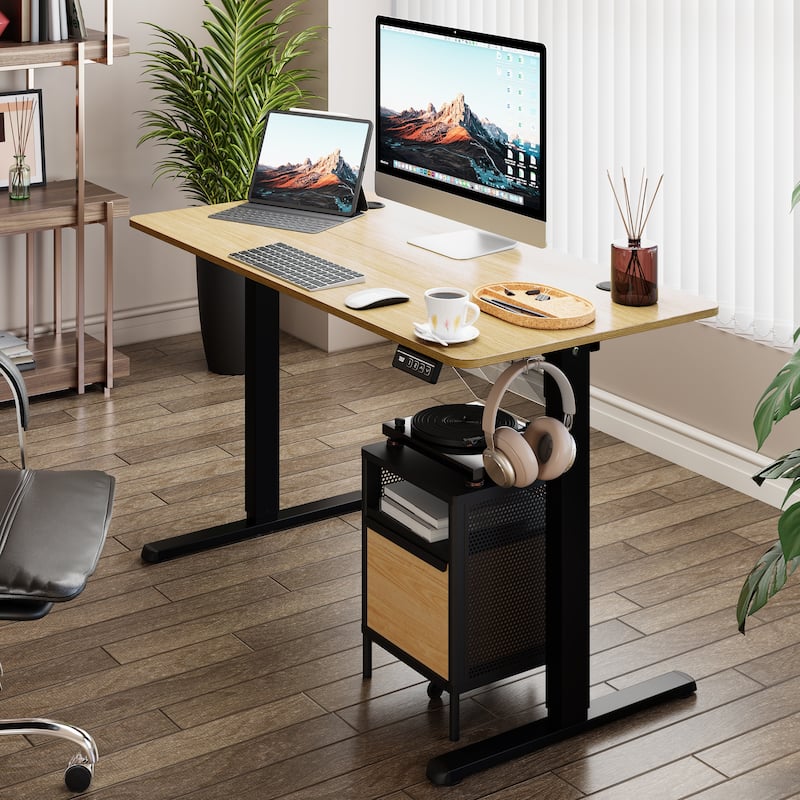 Futzca Height Adjustable Electric Standing Desk Sit Stand Computer Stand up Desk with Splice Board - Honey/Black48*24