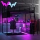 preview thumbnail 1 of 22, Twin/Full Size Loft Bed with LED Light and Bulit-in Desk, Metal Gaming Loft Bedframe with 4 Storage Shelves and Ladder Full