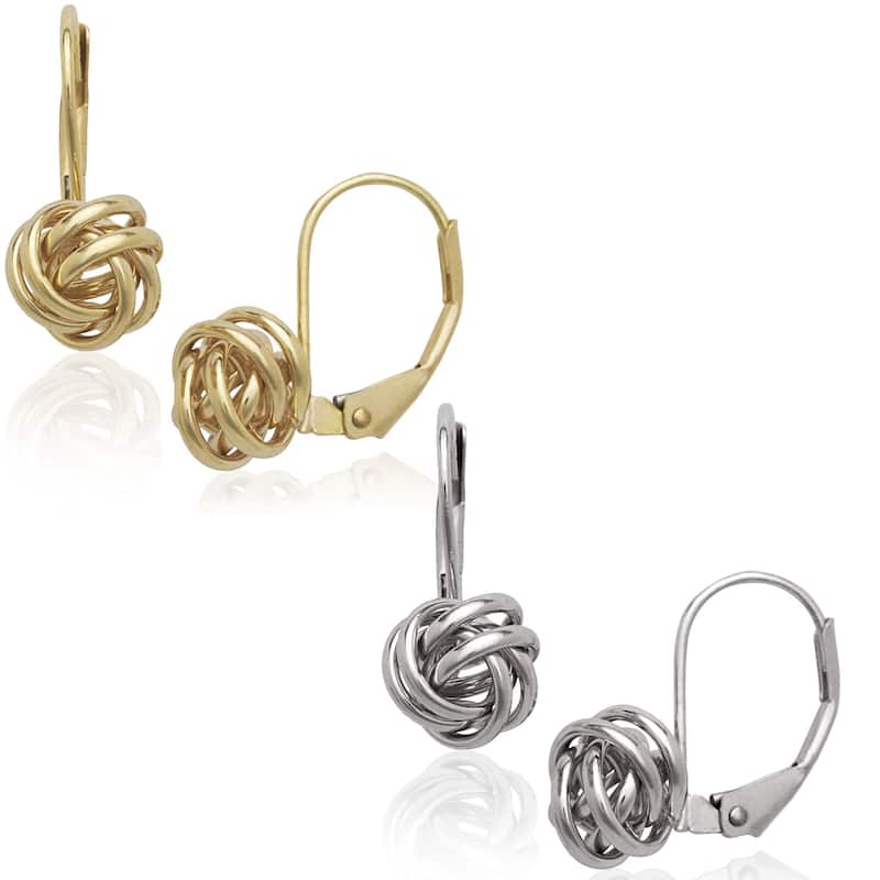 Curata 14k Yellow or White Stationary Love Knot Lever Back Earrings