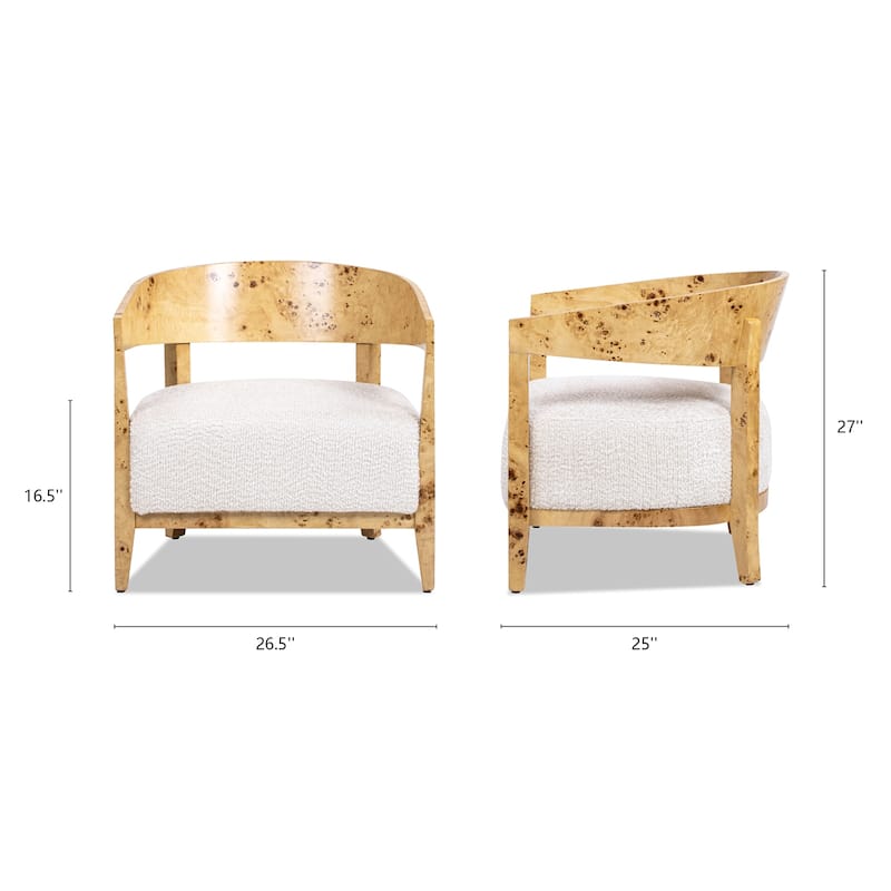 Madrid 26.5" Curved Barrel Burl Wood Accent Arm Chair