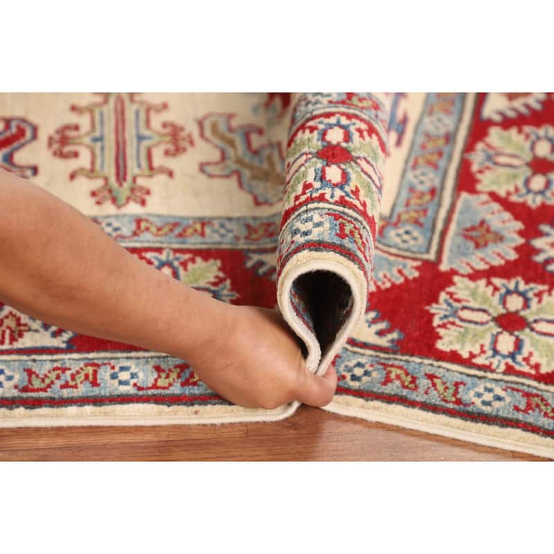 Kazak Oriental Area Rug Handmade Beige Geometric Wool Carpet - 4'0" x 6'5"