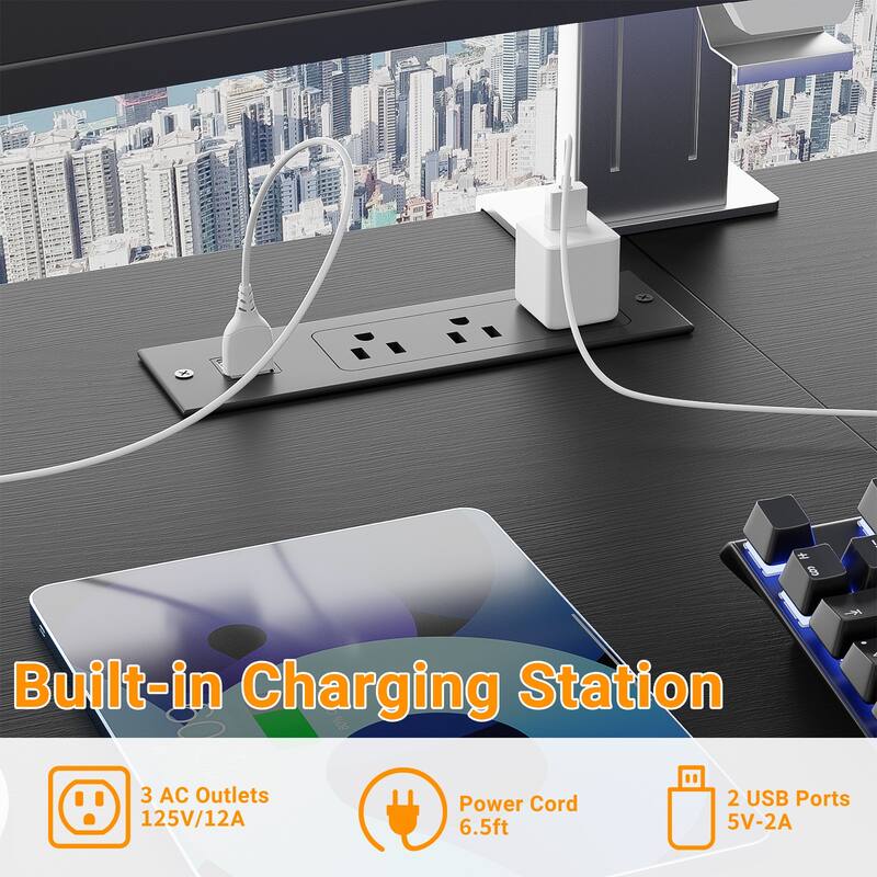 78.7'' Two People Long Desk with Charging Station, Office ExecutiveDesk Workstation