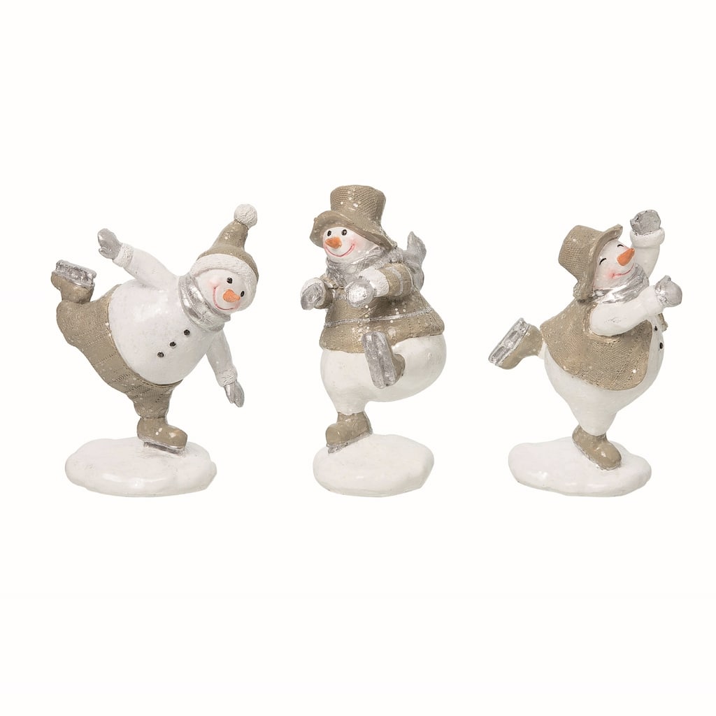 Transpac Resin Glitter Snowman Figurine Set of 3 Christmas Home Decorations