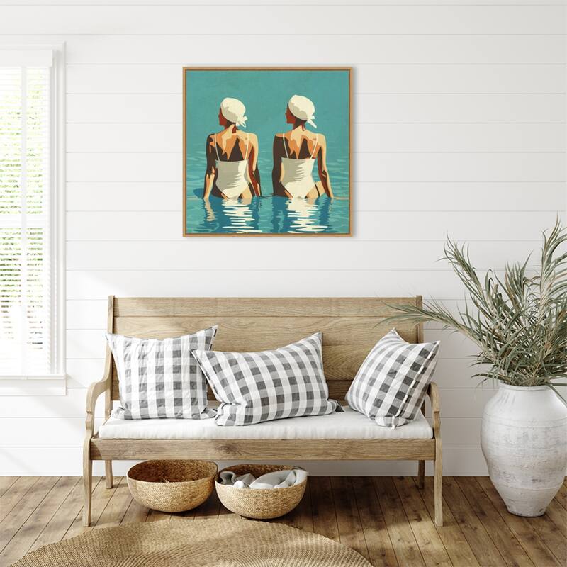 Two Friends At The Beach by Layla Oz Framed Canvas Wall Art Print - Sylvie Maple