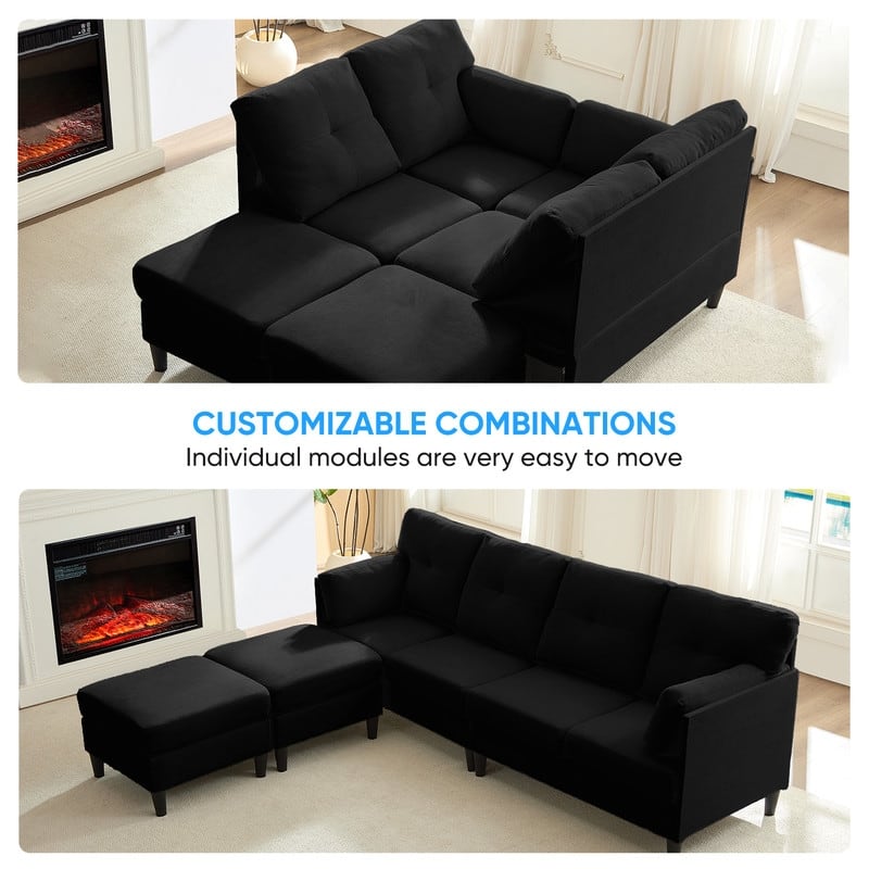 Mixoy W87"U-Shaped Sectional Couches,Velvet 4-Seater Convertible Sofa With Movable Storage Ottomans