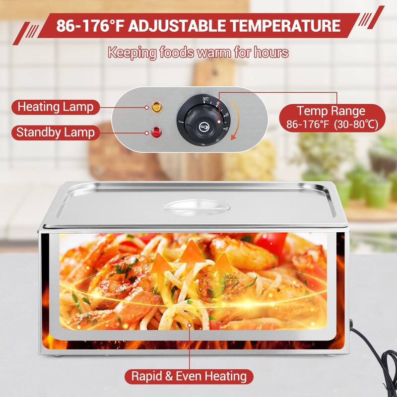 21QT Electric Commercial Food Warmer, Stainless Steel Bain Marie Steam Table Countertop Soup Station for Parties Buffet