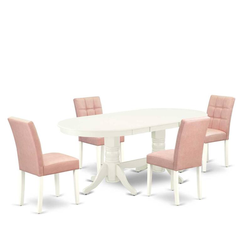 Linen White 5 Piece Dining Set - Oval Table with 4 Chairs - Modern Kitchen Table
