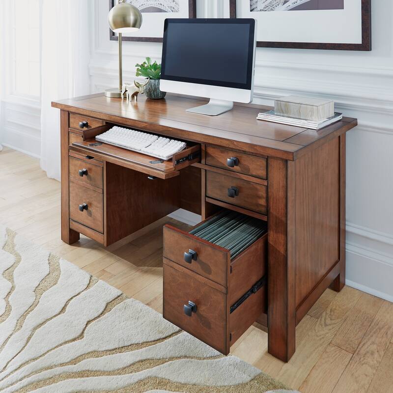 Tahoe Aged Maple 54" W Executive Pedestal Desk by Homestyles