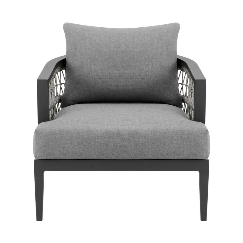 Hosa 30 Inch Outdoor Patio Armchair, Sleek Aluminum Frame, Gray Woven Rope