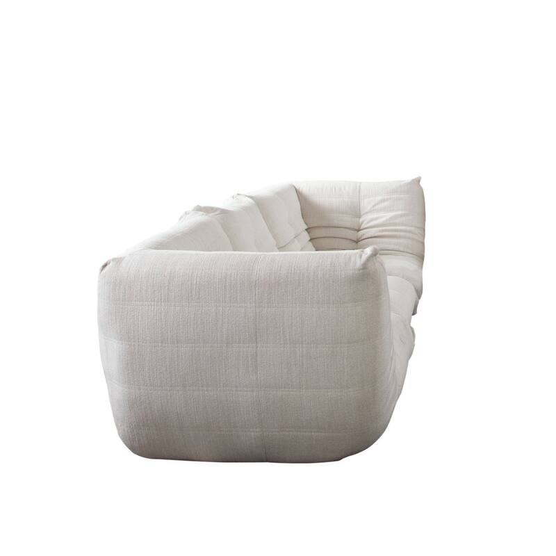 Ezee 3pc Modular Sofa Set, Low Profile Floor Seating Cream Pleated Polyester