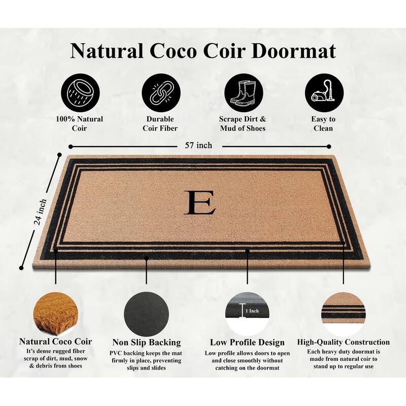 A1HC Natural Coir Monogrammed Flock Anti shed Treated Durable Doormat BlackBeige