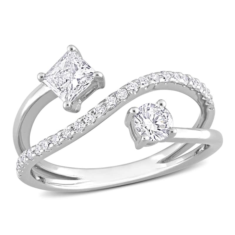 4/5ct TDW Princess-Cut Lab-Grown Diamond 2-Stone Bypass Crossover Ring in 14k White Gold