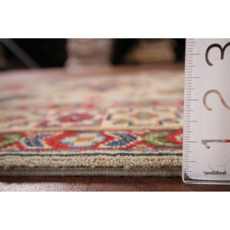 Geometric Kazak Accent Rug Hand-Knotted Foyer Wool Carpet - 3'3" x 5'2"