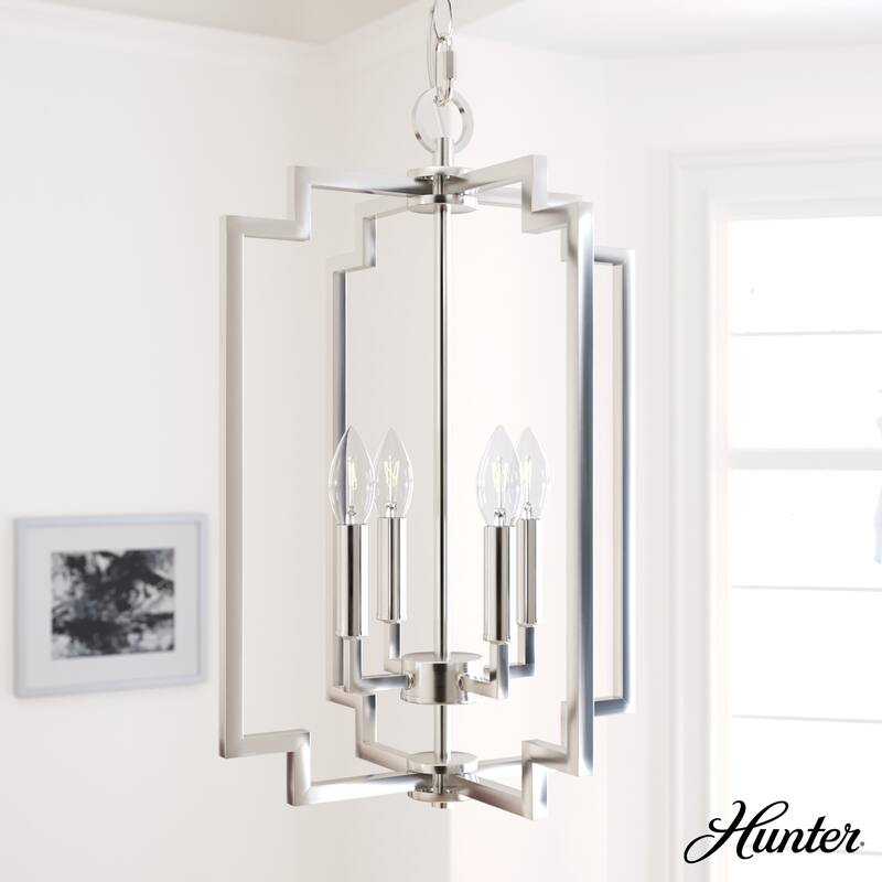 Hunter Zoanne 4-Light Modern Pendant Hanging Light - Island, Entry, Dining - Geometric, Contemporary, Candle, Transitional - 21" - Brushed Nickle