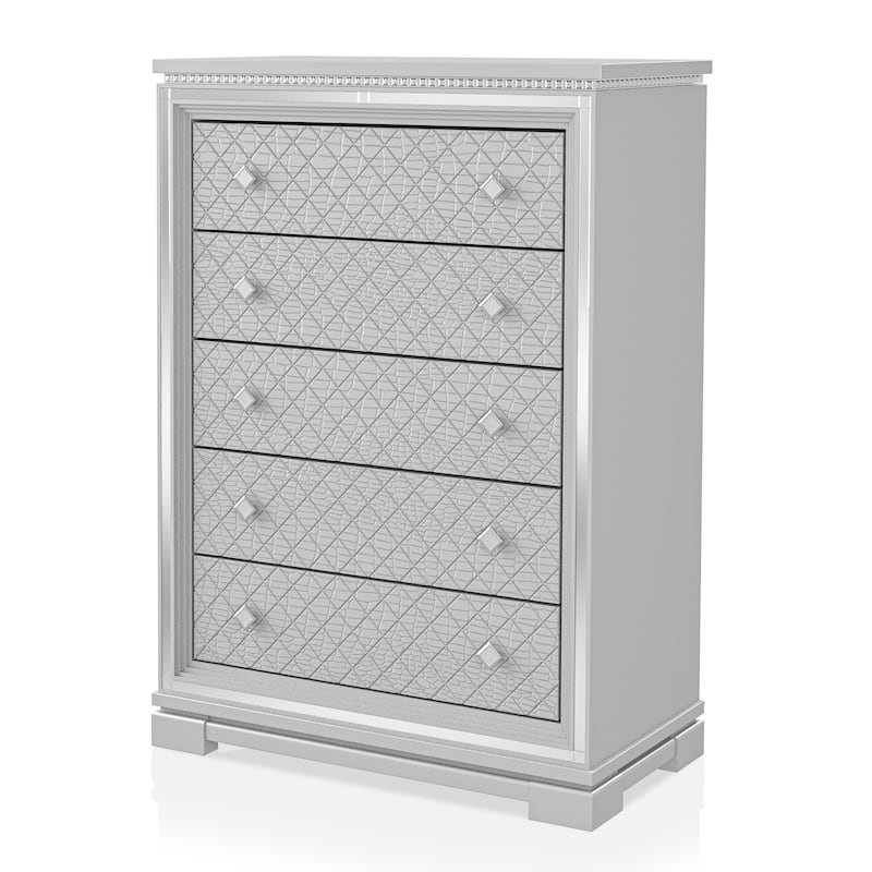 Seleena Glam Silver Solid Wood 5-Drawer Chest by Furniture of America - Silver