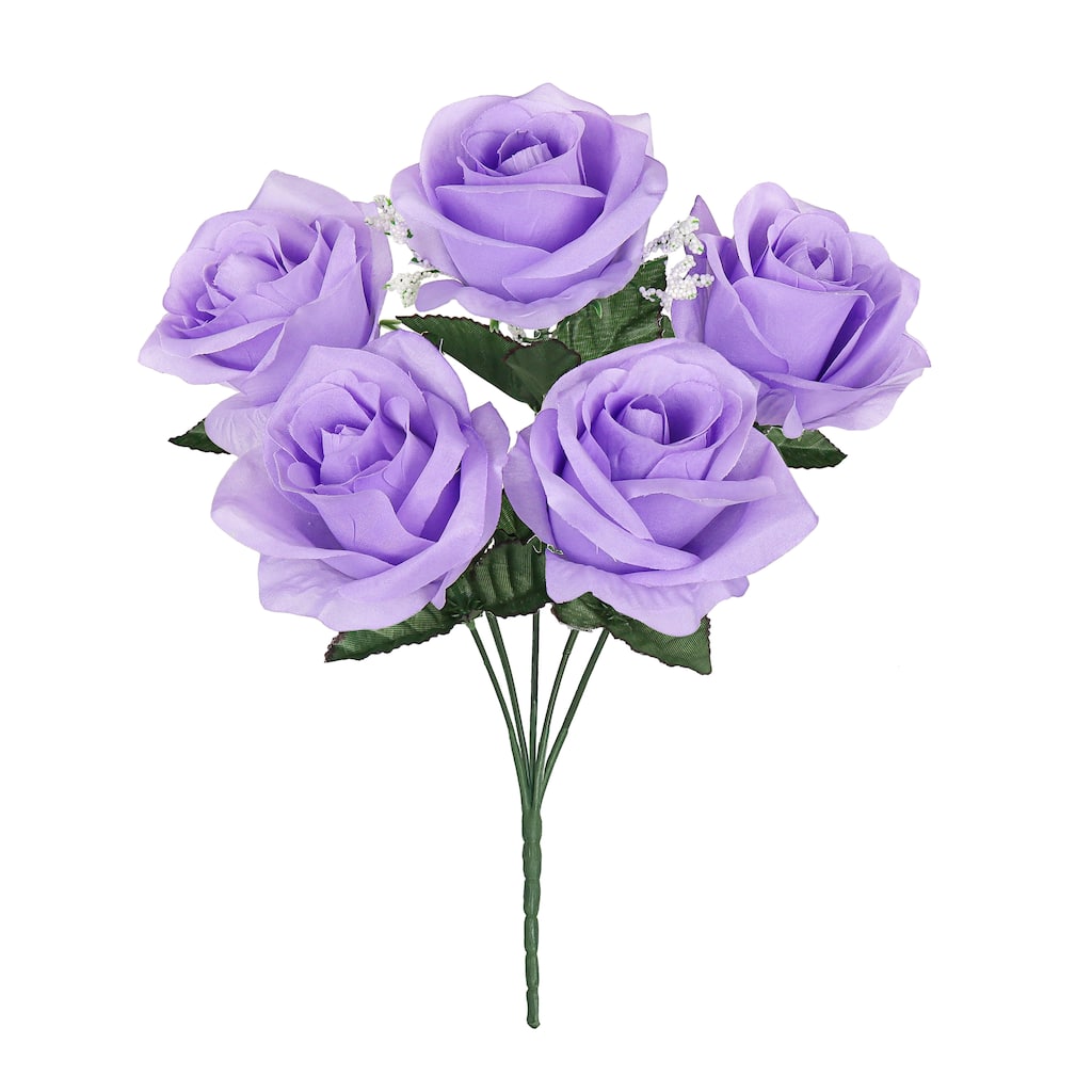 Set of 12 Lavender Artificial Open Rose Flower Stem Bush Bouquet 14in - 14" L x 7" W x 7" DP