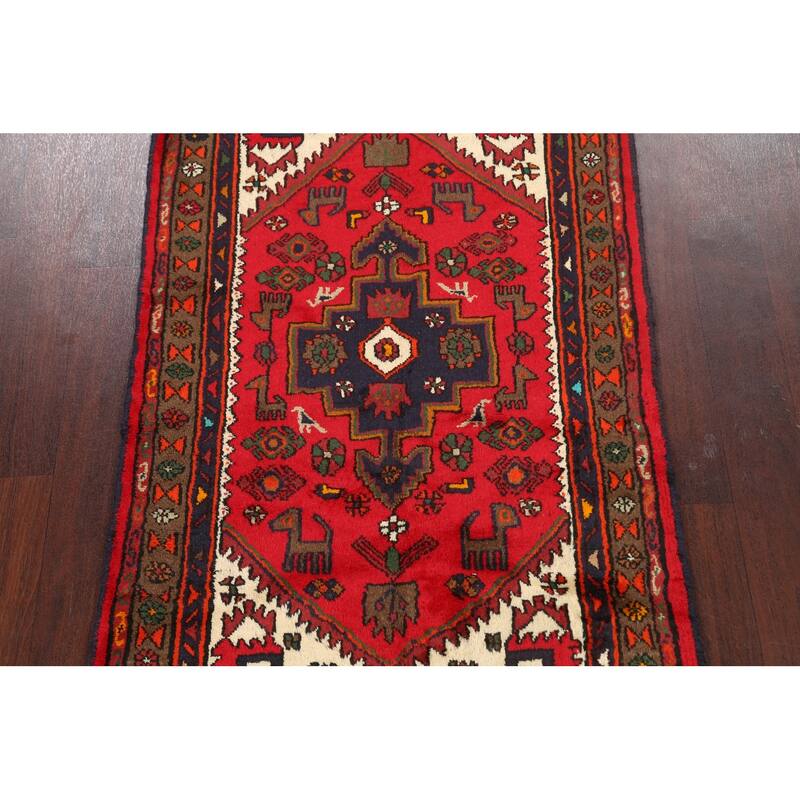 Tribal Geometric Hamedan Persian Area Rug Handmade Wool Carpet - 3'1" x 4'11"