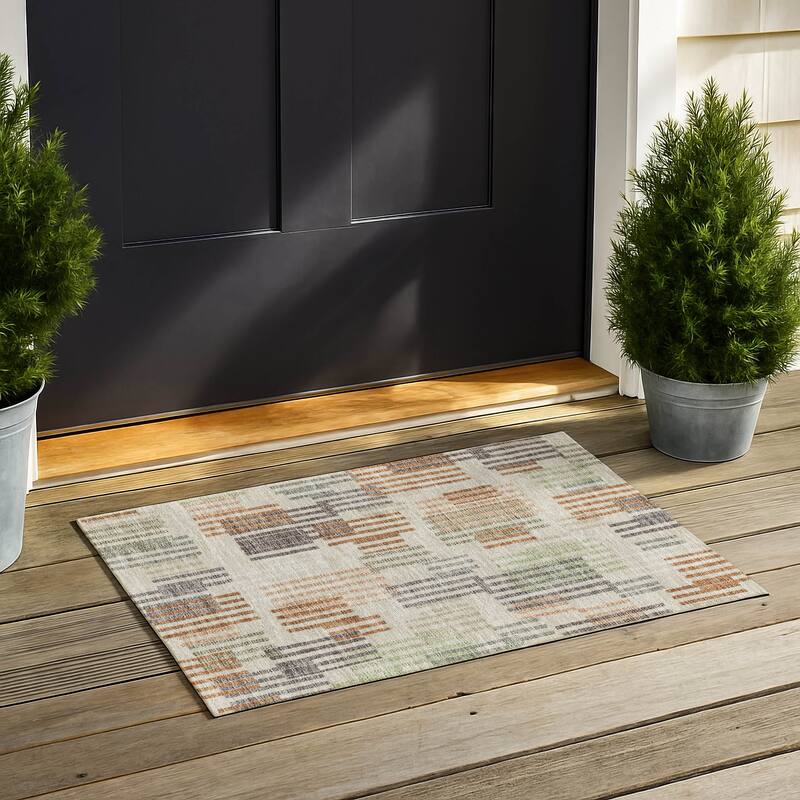 Machine Washable Indoor/ Outdoor Modern Pines Chantille Rug - Beige - 1'8" x 2'6"